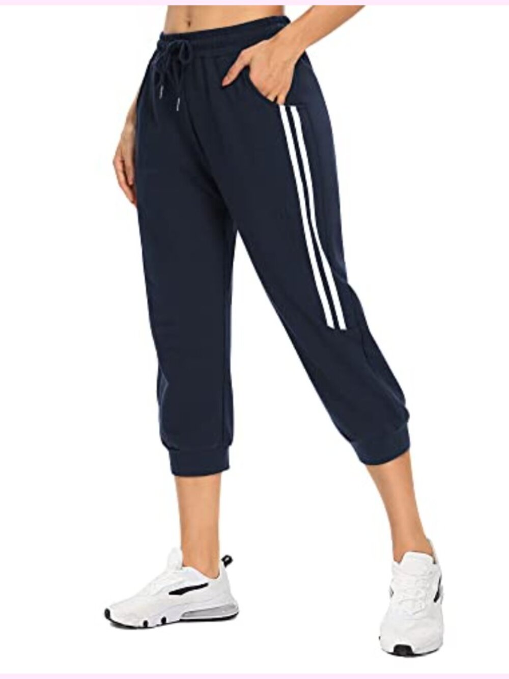 95% Cotton 5% Spandex Capri Sweatpants with Pockets, Drawstring Workout Pants